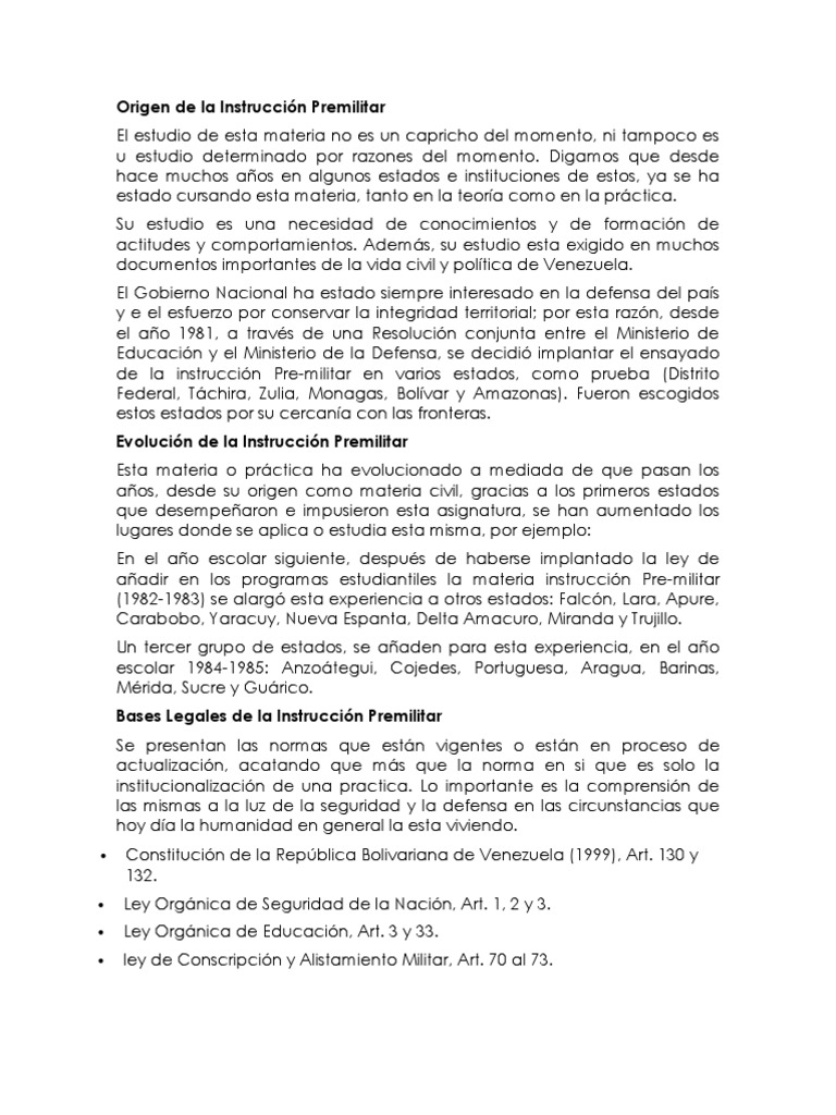 Origen y Evolución de la Instrucción Premilitar | PDF | Reclutamiento ...