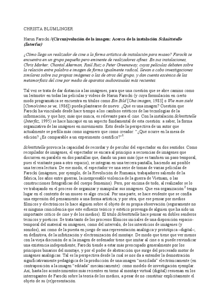 CHRISTA BLÜMLINGER Harun Farocki / (Circun) Volución de La Imagen