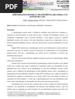 APRENDIZAGEM MOTORA E TRANSFERÊNCIA BILATERAL UM ESTUDO DE CASO
