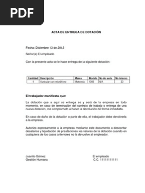 Carta De Entrega De Uniformes A Trabajadores  Compartir Carta