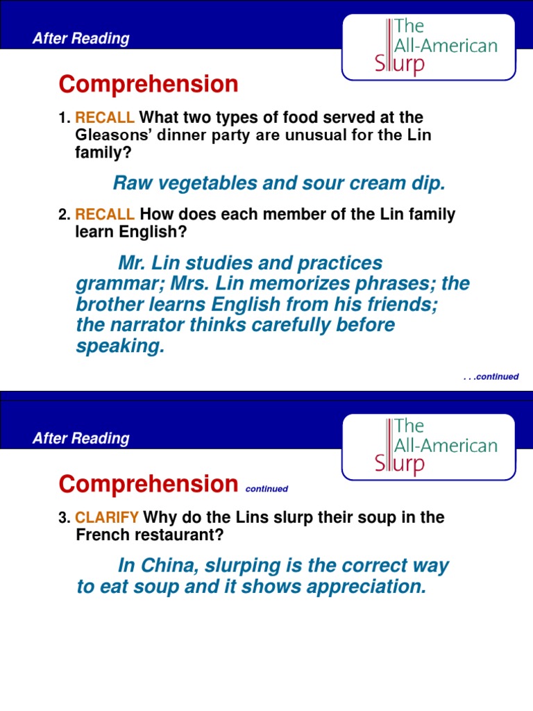 All American Slurp Story - Presentation | PDF | Reading Comprehension |  Narration