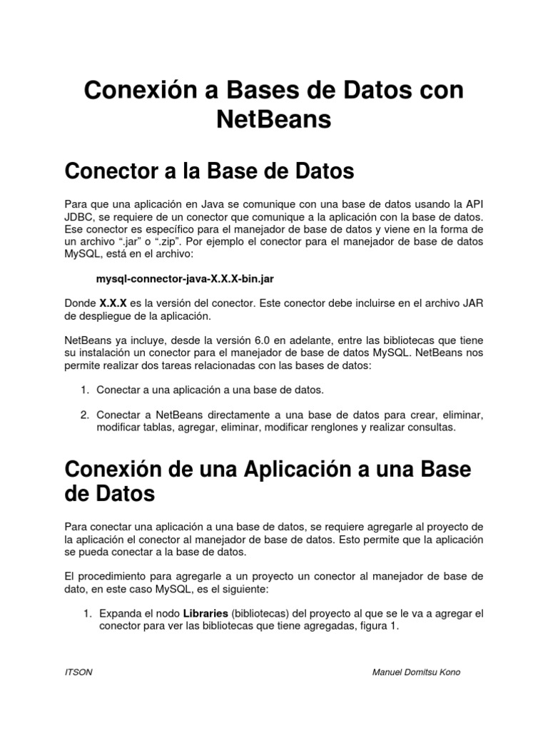 Conexión a Bases de Datos en NetBeans | PDF | Bases de datos | Datos de ...