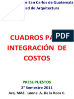 Cuadros para Integración de Costos