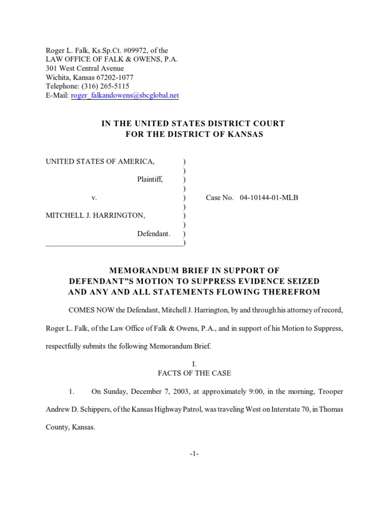 10 08 04 Memorandum in Support of Motion To Suppress | PDF | Business