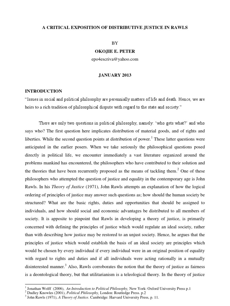 Rawls on Distributive Justice Explained | PDF | John Rawls | Social Justice