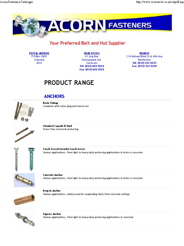Acorn Catalogue-Fastener | PDF | Screw | Manufactured Goods