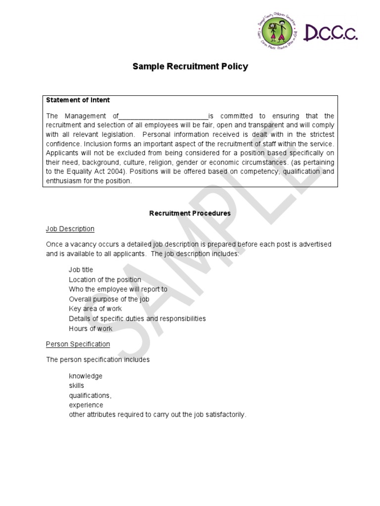 Sample Recruitment Policy Locked Pdf Recruitment Equal Opportunity