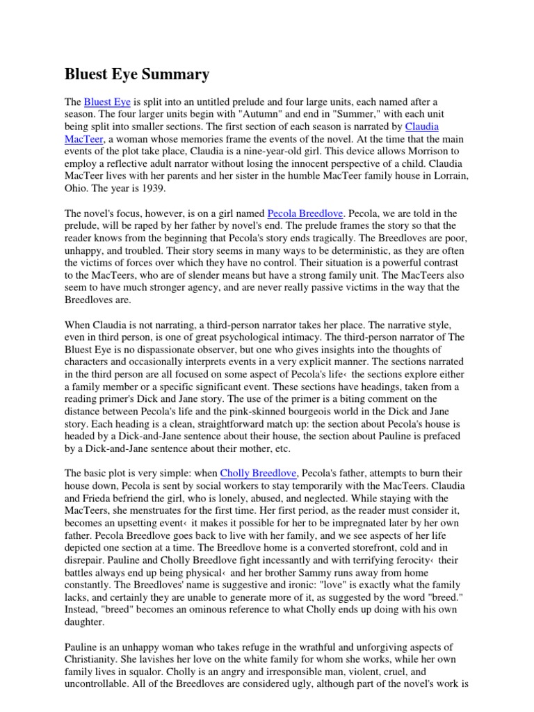 Bluest Eye Summary Narration Narrative