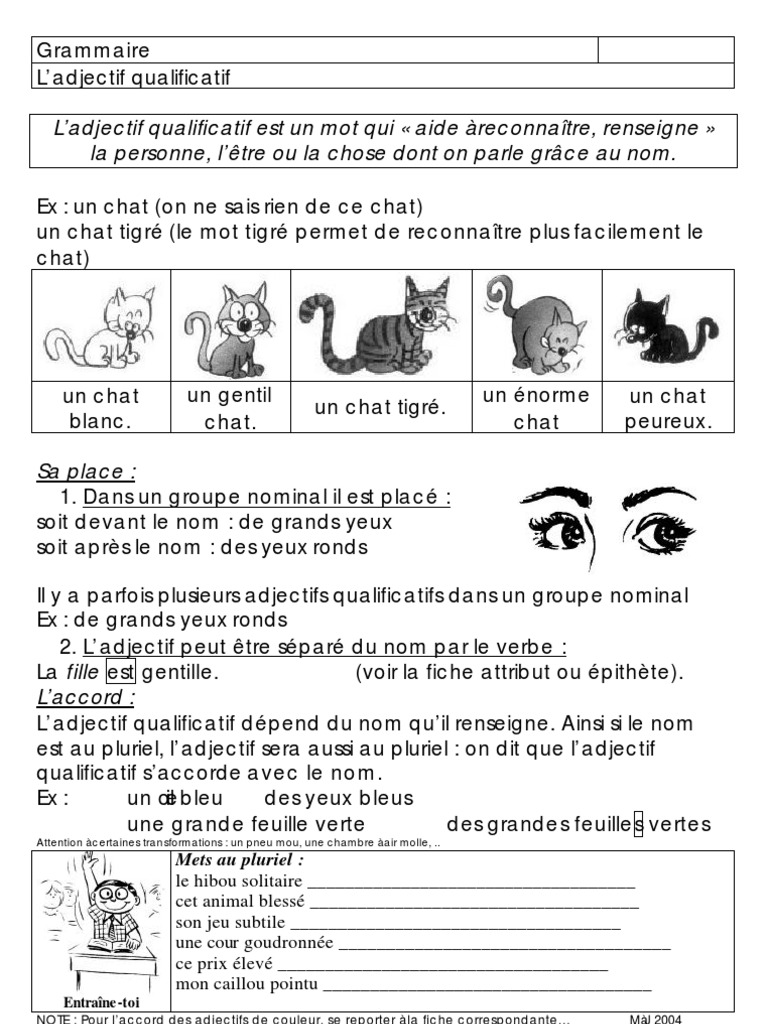 L Adjectif Qualificatif Est Un Mot Qui Aide A Reconnaitre Renseigne La Personne L Etre Ou La Chose Dont On Parle Grace Au Nom