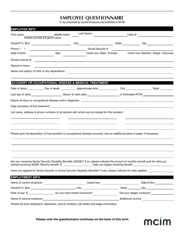 MI Employee Questionnaire Form | PDF | Social Security (United States ...