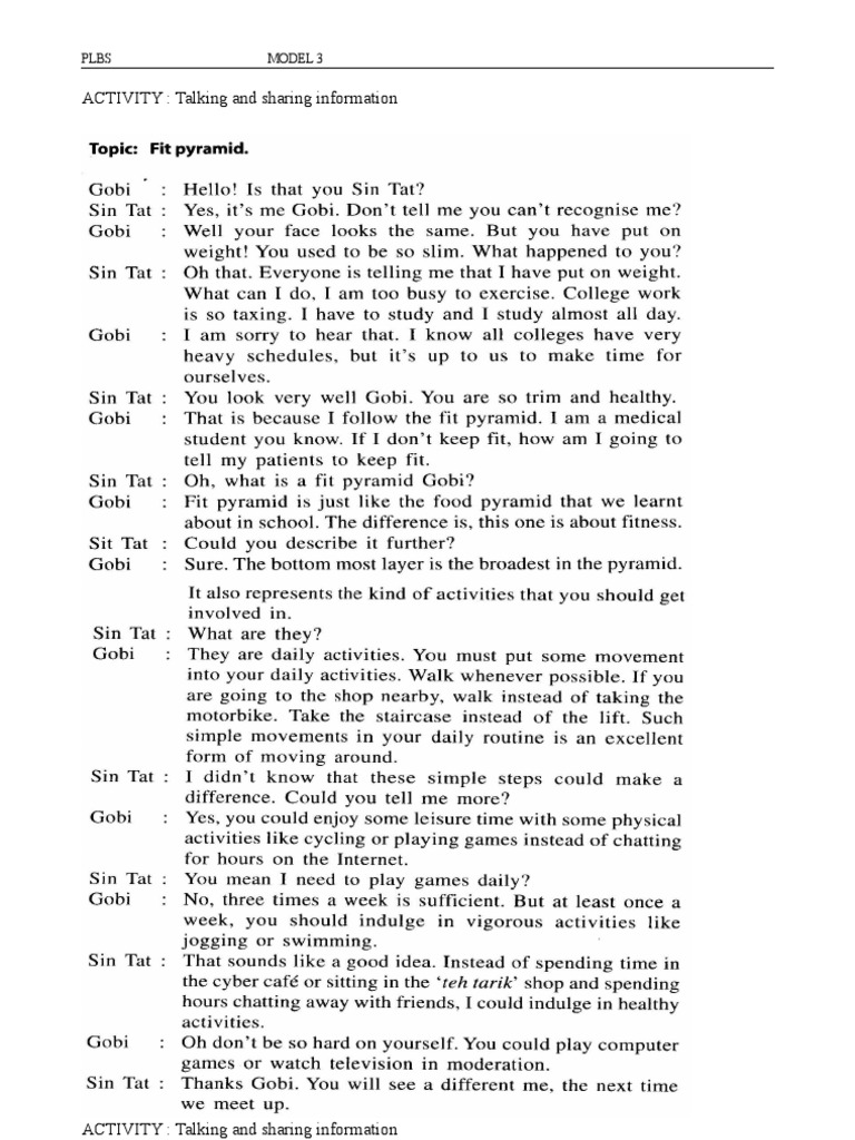 ACTIVITY: Talking and Sharing Information: Plbs Model 3 | PDF