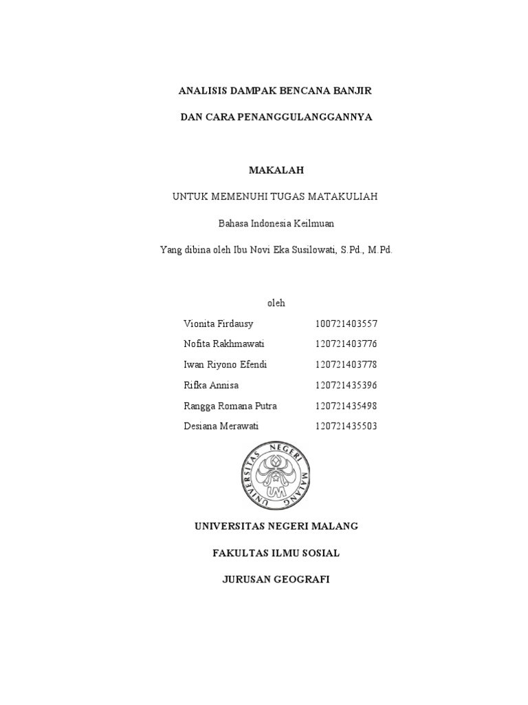 Contoh makalah penelitian geografi