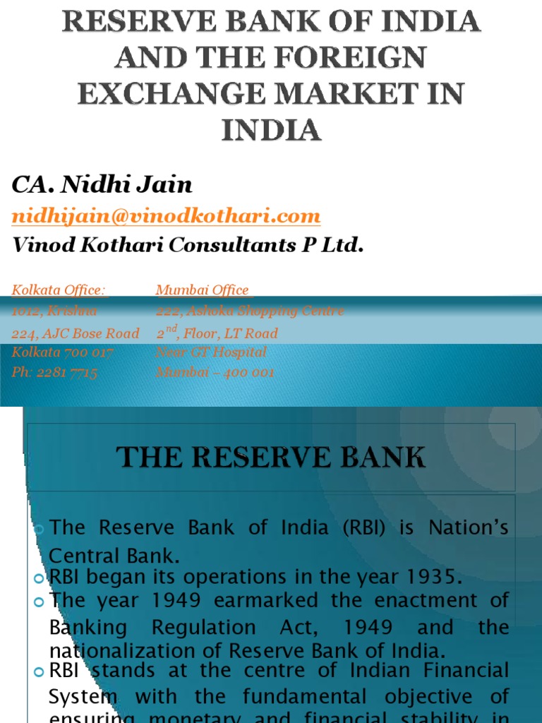 Organisational Structure And Role Of Rbi In Foreign Exchange Markets - 