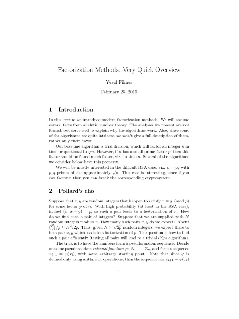 Factor Ization Pdf Prime Number Time Complexity
