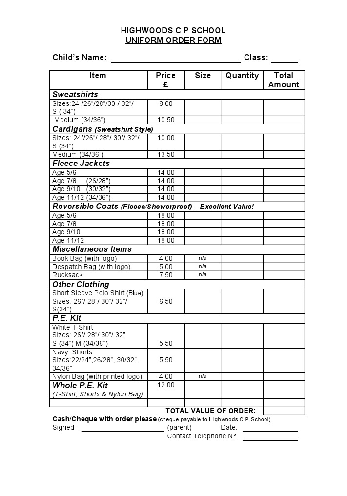 Sweatshirts highwoods c p school uniform order form child s name