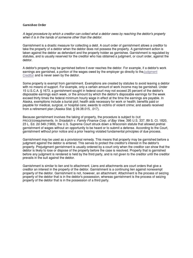 Garnishee Order Garnishment Civil Law Law)