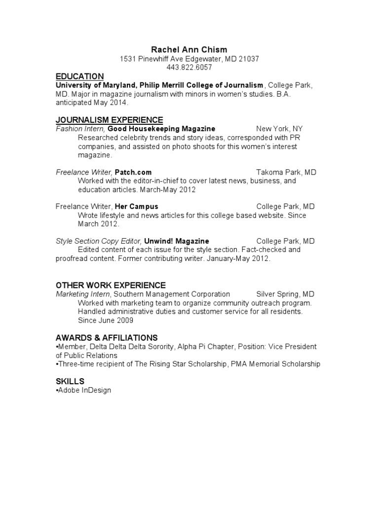 Rachel Chism: Journalism & Marketing Resume | PDF | Social Science