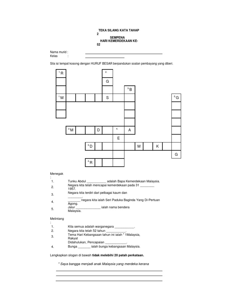Soalan Teka Silang Kata Kemerdekaan - Buku Resep m