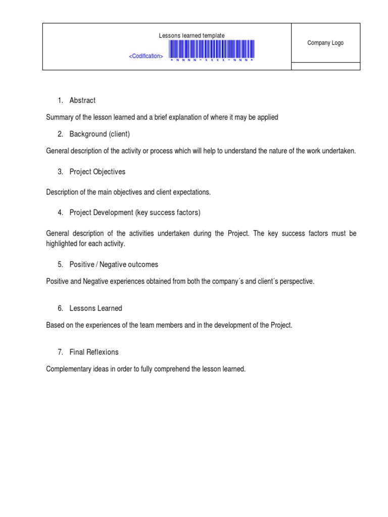 Lessons Learned Template Guide | PDF
