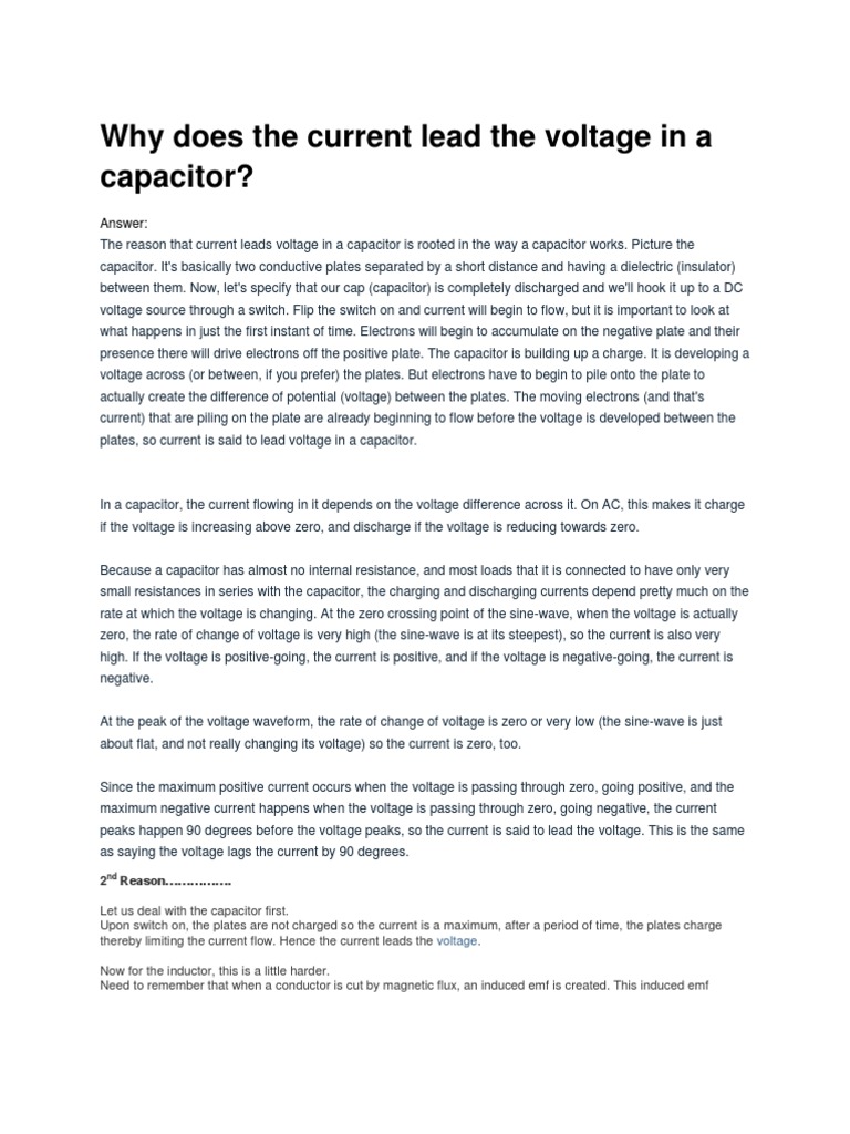 Current Lead and Lag Concept PDF Capacitor Inductor