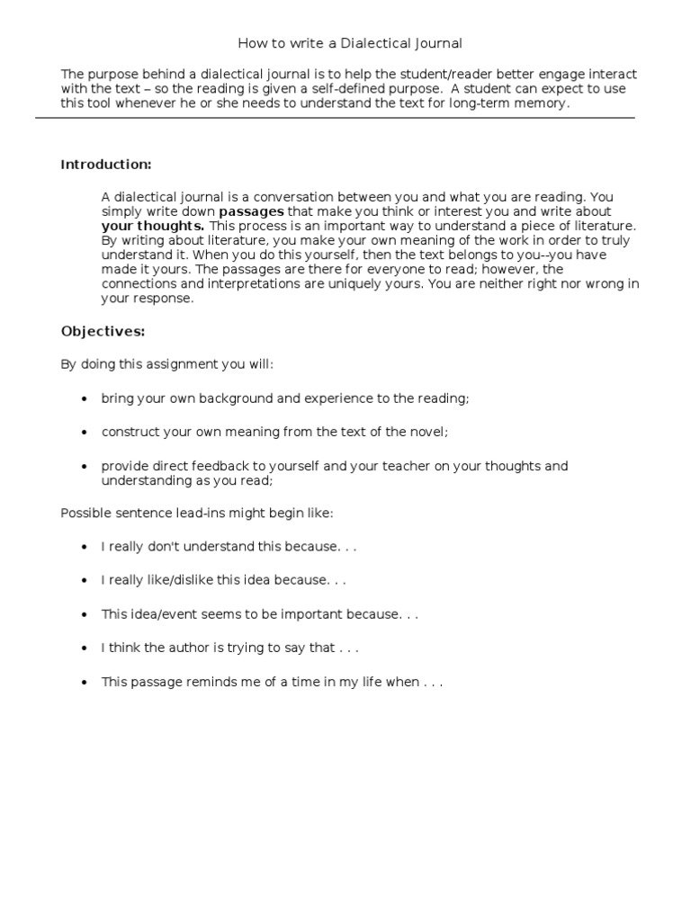 Creating a Dialectical Journal | PDF
