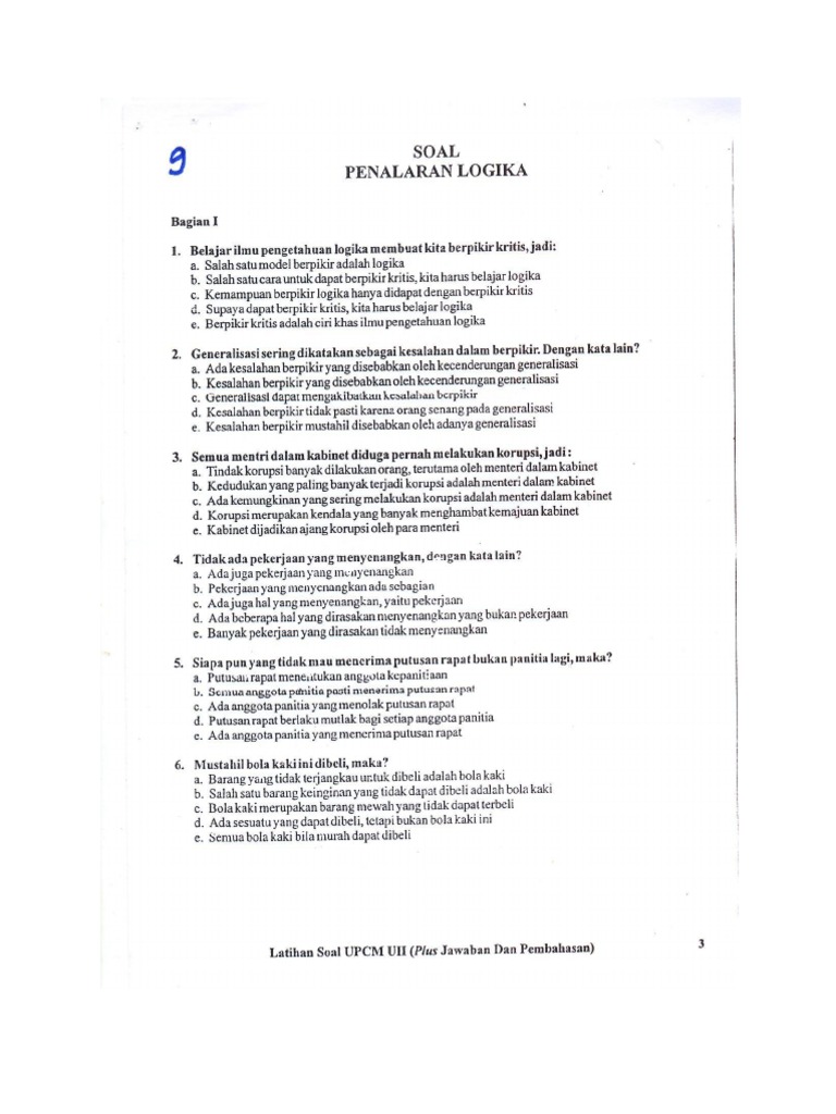 Contoh Soal Ujian Masuk Uii Penalaran Logika