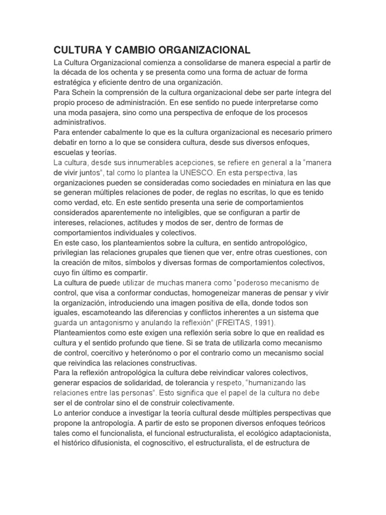 Cultura y Cambio Organizacional | PDF | Cultura organizacional ...