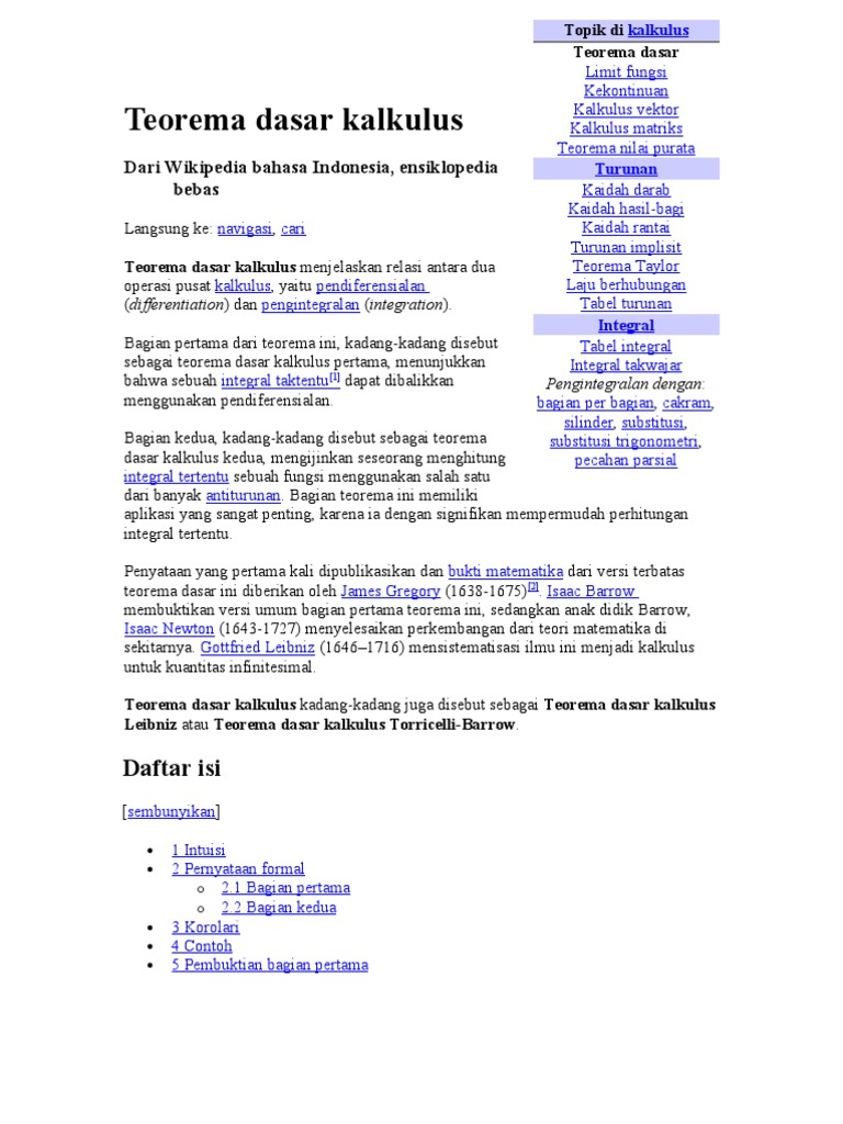 Teorema Dasar Kalkulus