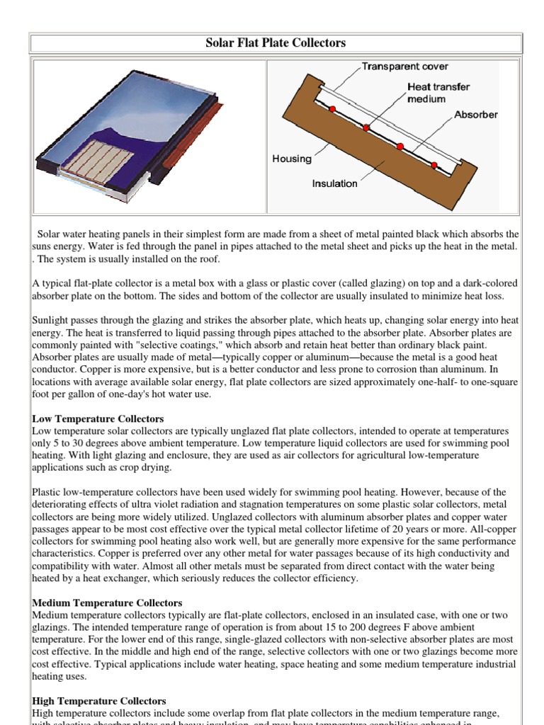 Solar Flat Plate Collectors Solar Energy Power Station