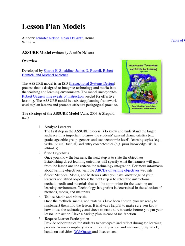 Lesson Plan Models | PDF | Information Literacy | Lesson Plan
