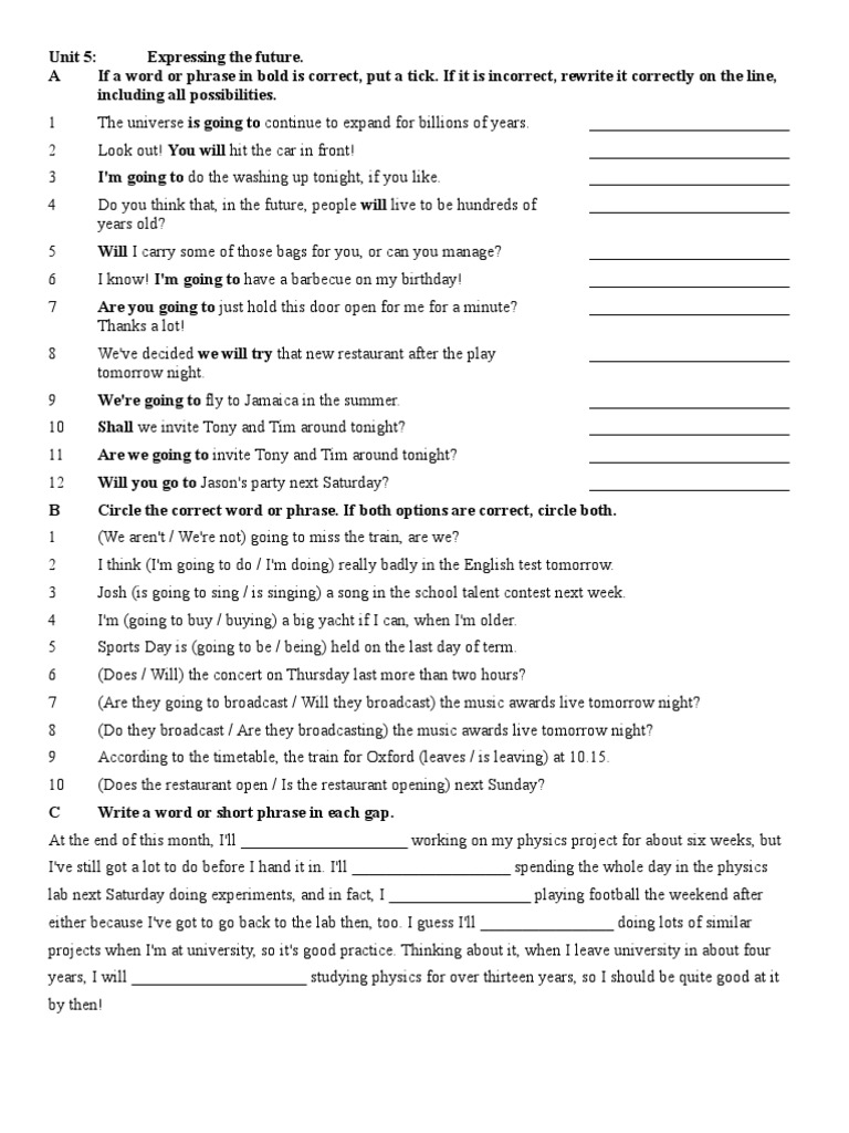 Future Tense Grammar Exercises | PDF | Test (Assessment) | Leisure