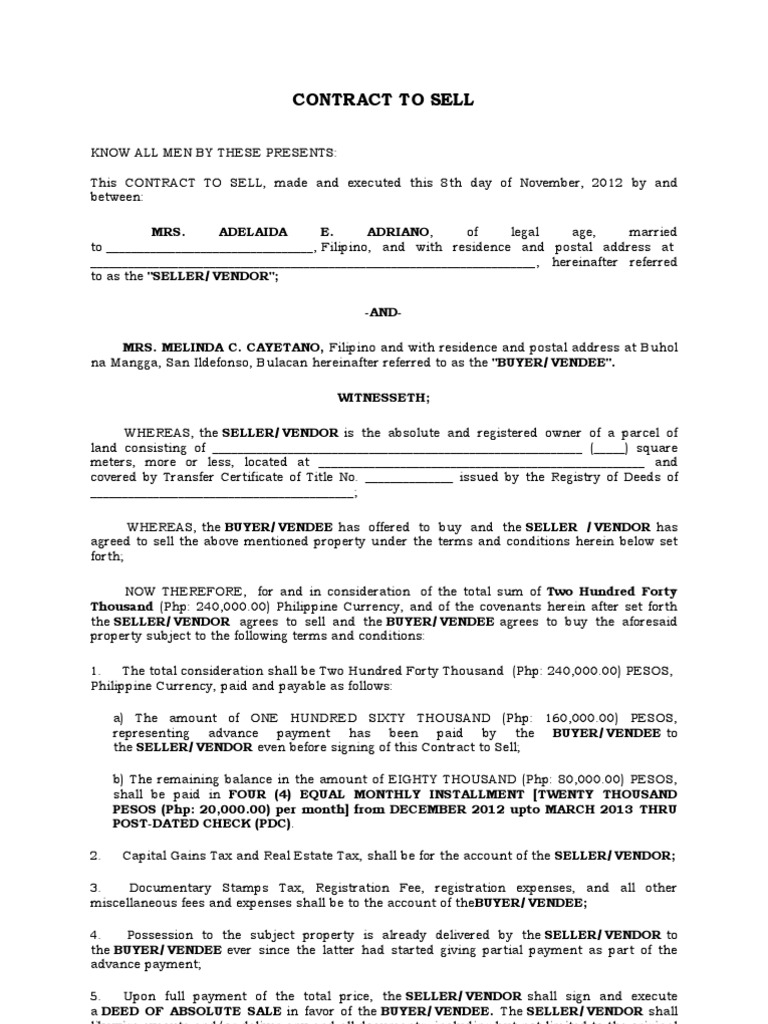 Contract To Sell Sales Taxes