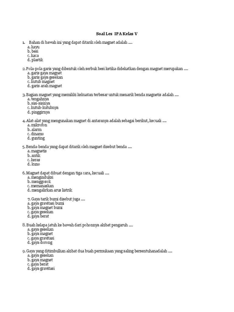 Soal Les Kelas V