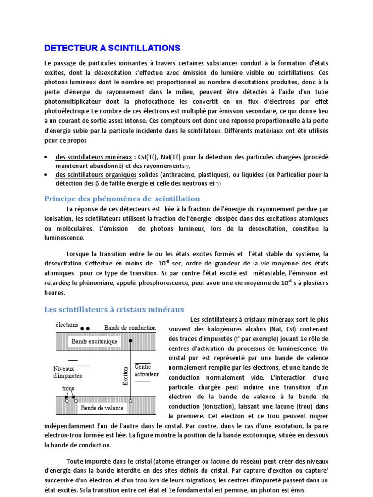 Détecteurs à Scintillations : Principe et Fonctionnement | PDF | Photon ...