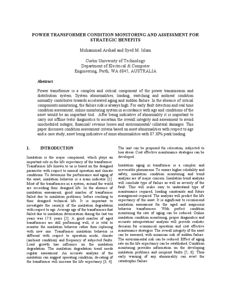 Power Transformer Condition Monitoring and Assessment For PDF