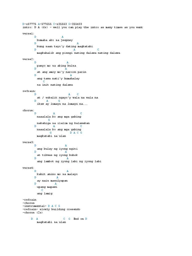 Song Lyrics and Chords Guide | PDF