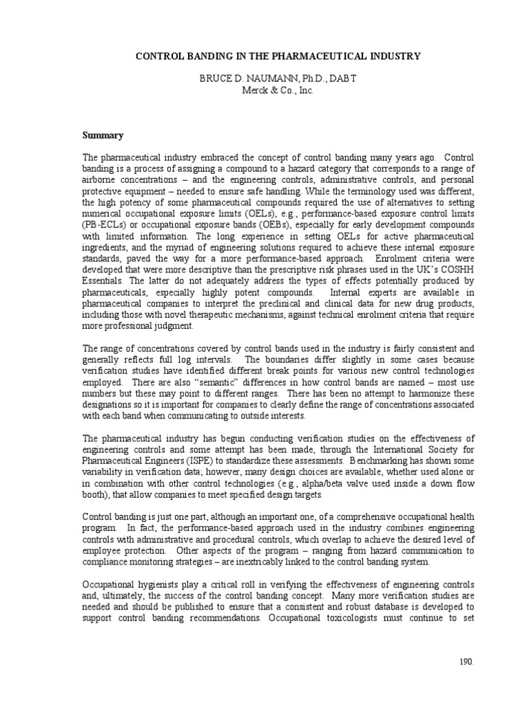 Control Banding in Pharma Safety Practices | PDF | Occupational Hygiene ...