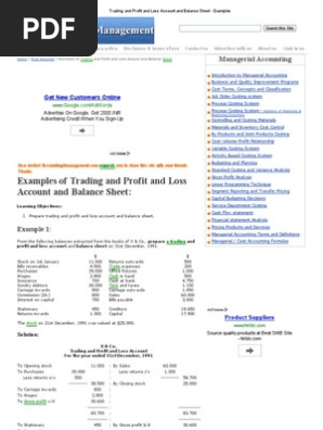 Trading and Profit and Loss Account and Balance Sheet - Examples