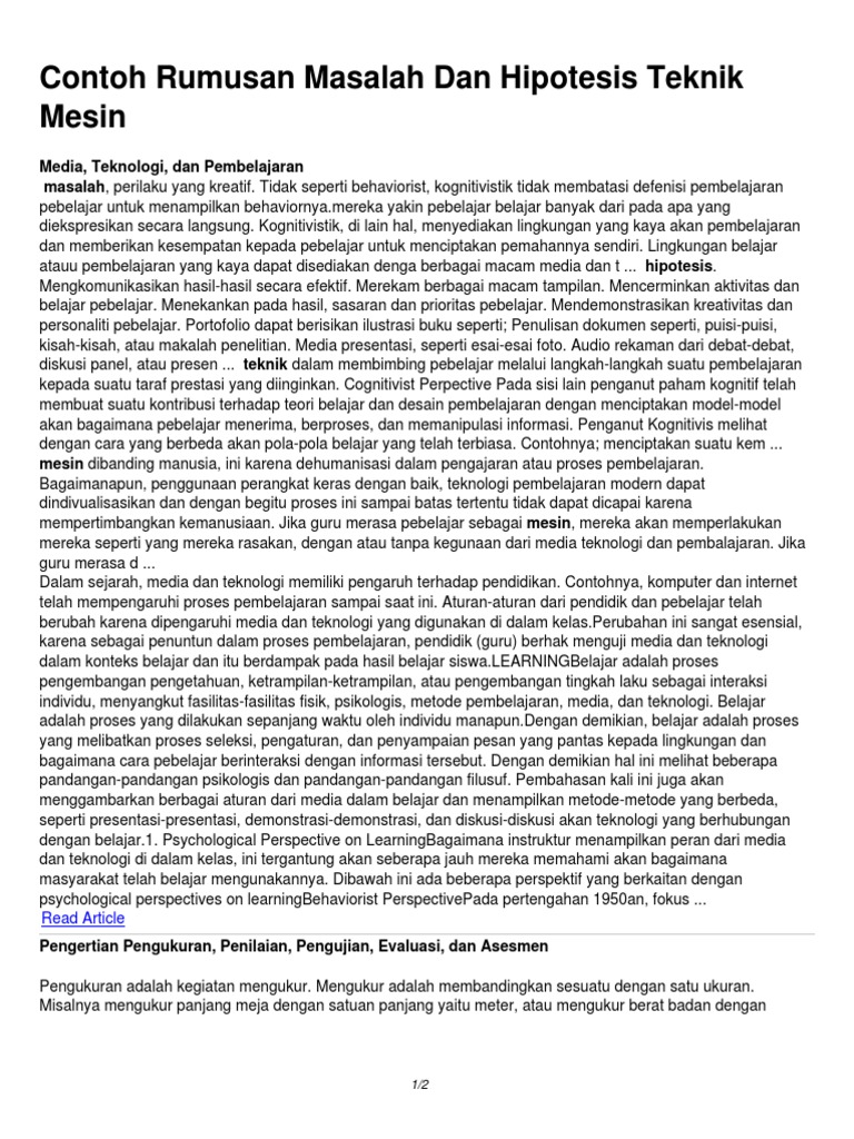 Contoh Rumusan Masalah Dan Hipotesis Teknik Mesin