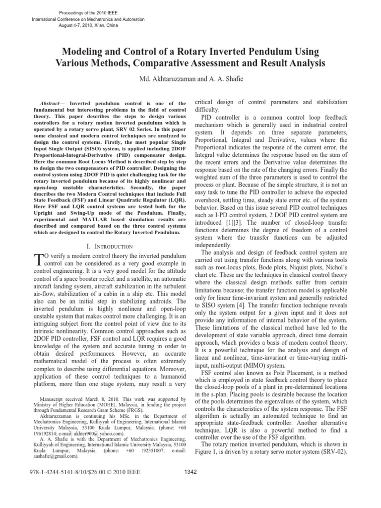 Modeling and Control of A Rotary Inverted Pendulum | PDF | Control ...