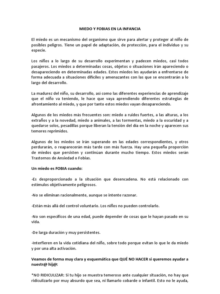 Miedos y Fobias en Niños | PDF | Fobia | Temor
