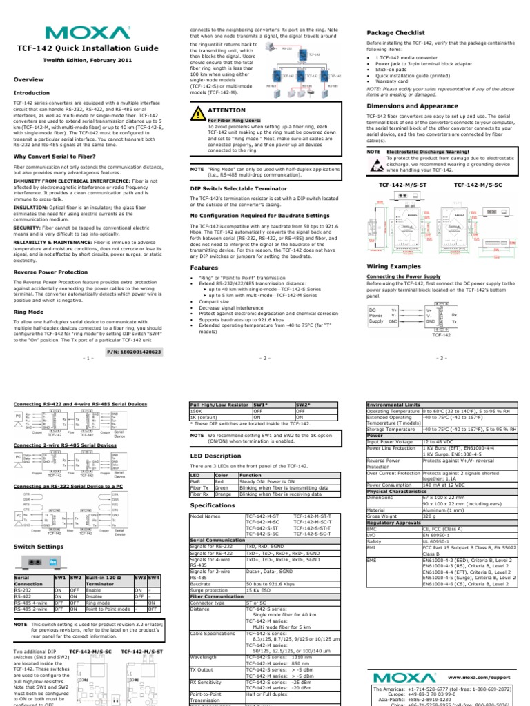 TCF-142 Fiber Converter Installation Guide | PDF | Optical Fiber ...