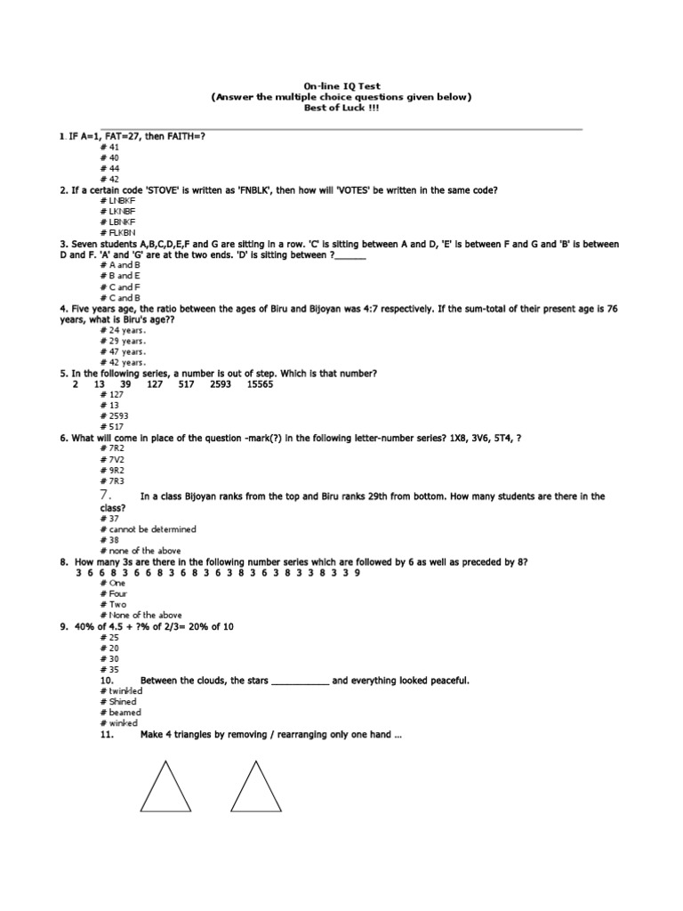 Free Iq Test Printable Pdf - Templates Printable Download