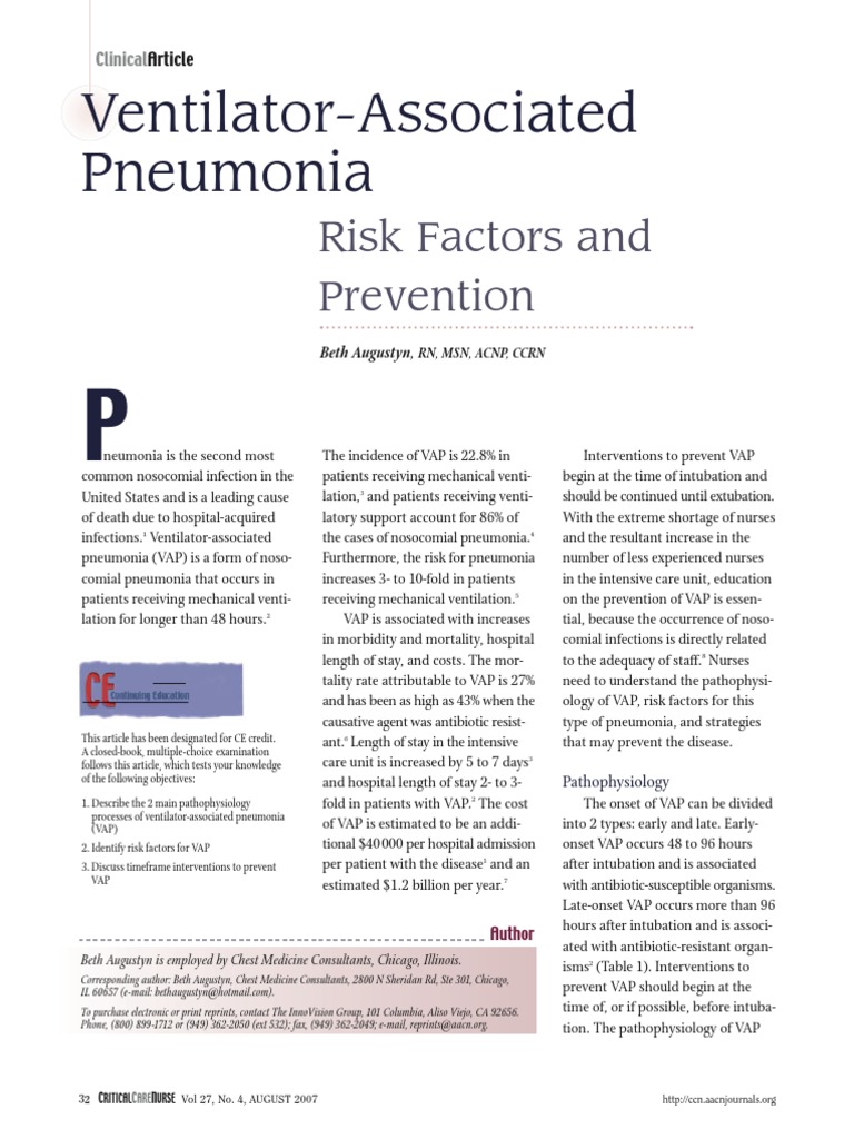 VentilatorAssociated Pneumonia Risk Factors & Prevention [Beth