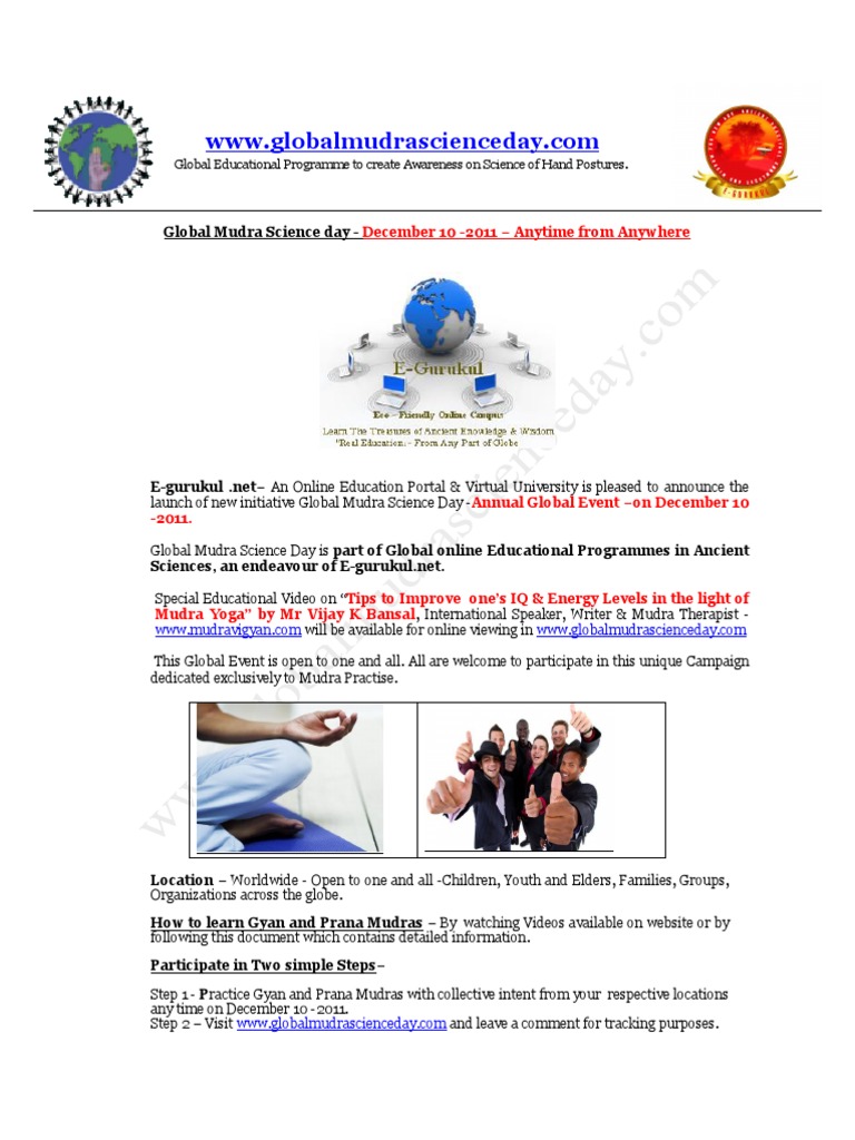 Global Mudra Science Day Yoga Hand