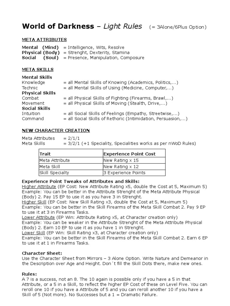 World of Darkness Light Rules PDF