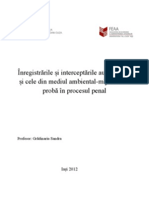 calorie Portuguese Bore Inregistrarile Si Interceptarile Audio-Video Si Cele Din Mediul Ambiental -  Mijloace de Proba in Procesul Penal | PDF