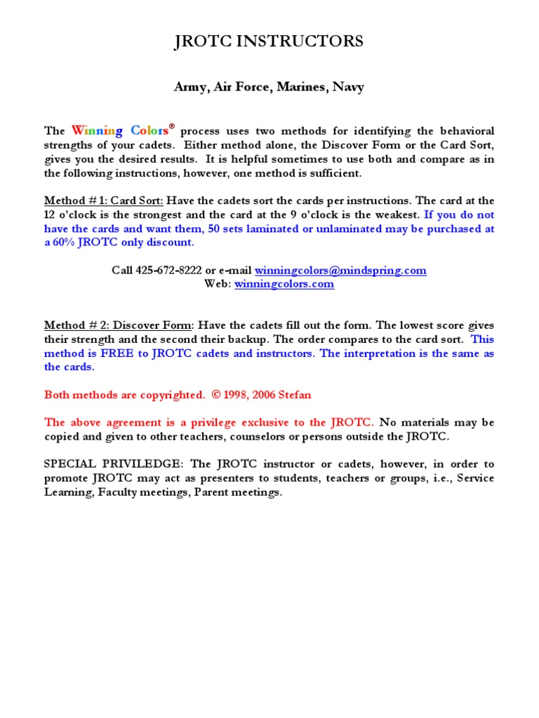 Winning Colors Discover Form | PDF | Leadership | Psychological Concepts