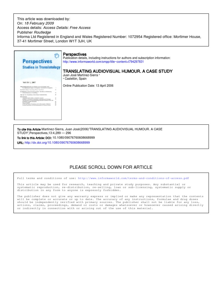 Translating Audio-Visual Humor - A Case Study | PDF | Humour | Jokes