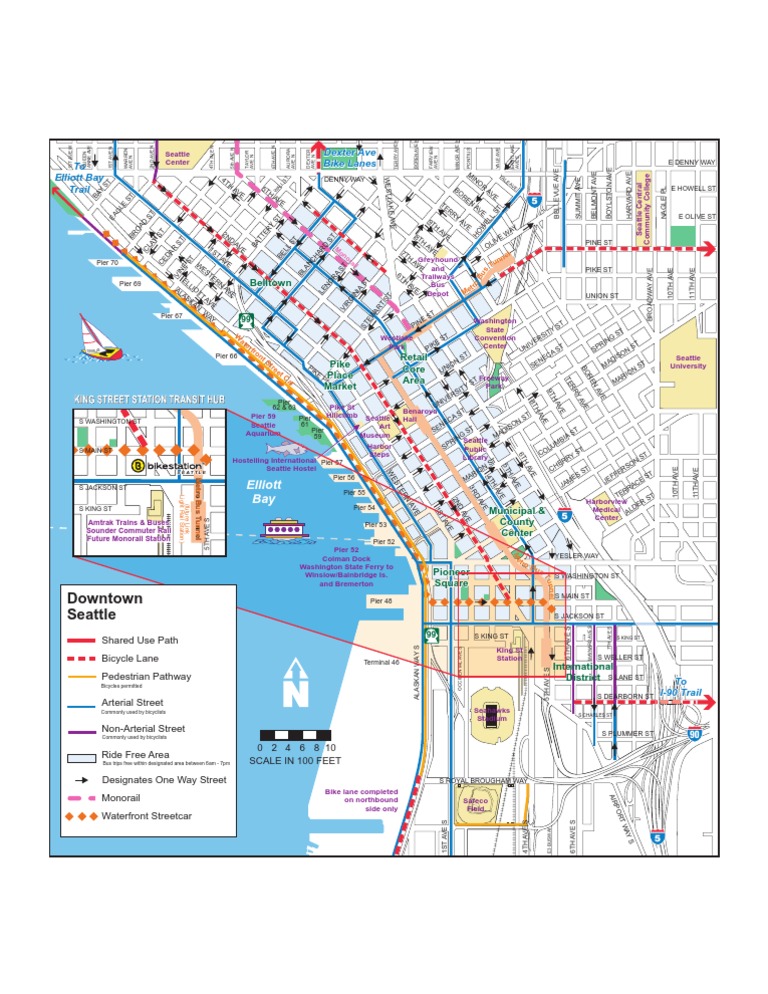 Seattle Downtown Transportation Map | PDF | Electric Public Transport ...